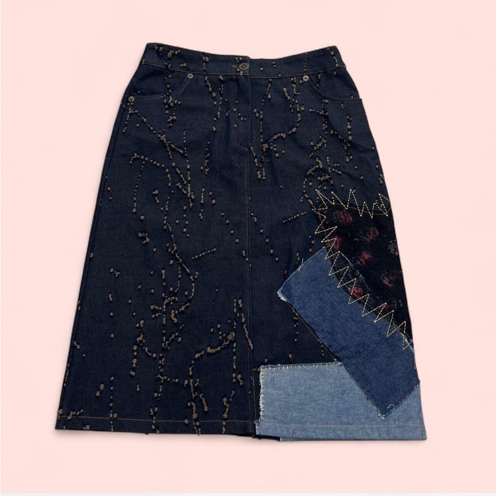 Denim Patchwork Midi Skirt
